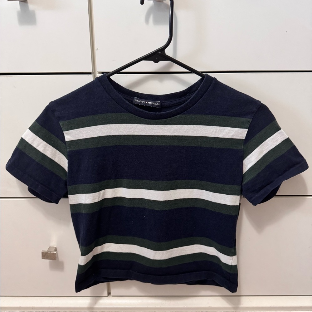 BRANDY MELVILLE Striped Navy and Green Crop Top
